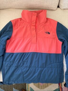 The North Face Kids Colorblock Snap Pullover - Coral & Teal Blue